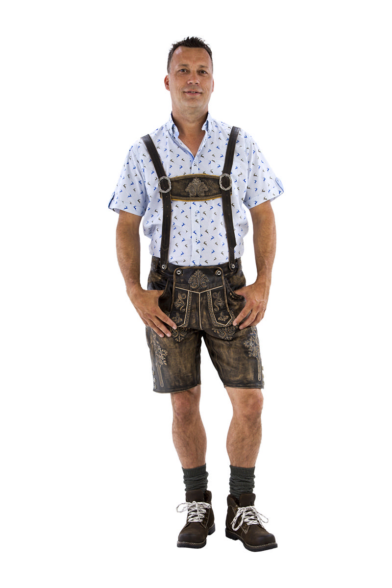 Lederhosen Antikbrun - Anledninger kostume til voksne i størrelserne 2XS-5XL | Oktoberfest kostume til mænd - Temashop