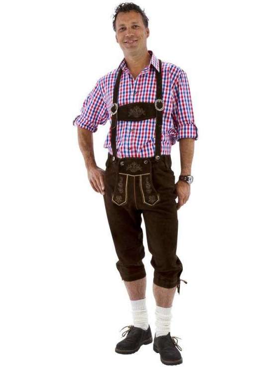 Lederhosen Deluxe Mørkebrun - Anledninger kostume til voksne i størrelserne XS-3XL | Oktoberfest kostume til mænd - Temashop