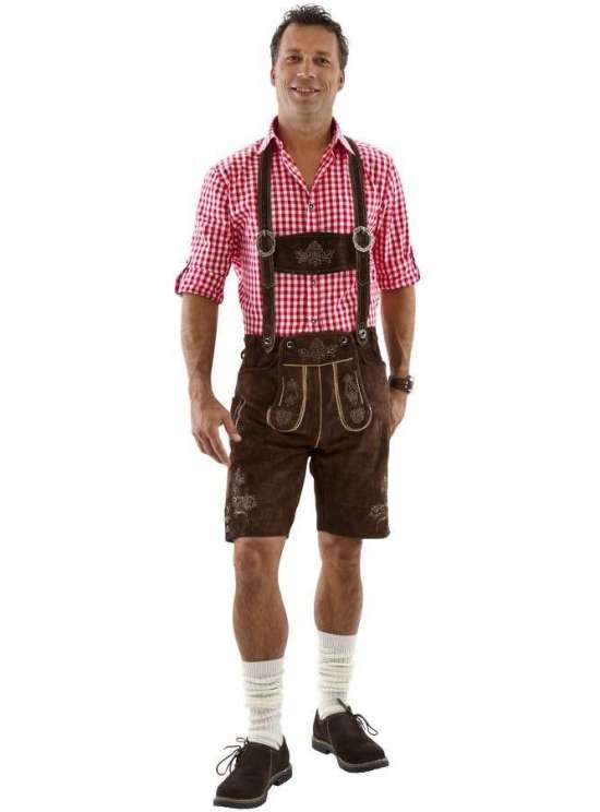 Lederhosen Kort Mørkebrun - Anledninger kostume til voksne i størrelserne 2XS-5XL | Oktoberfest kostume til mænd - Temashop