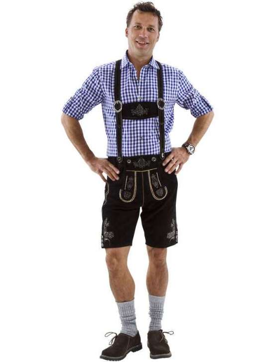 Lederhosen Kort Sort - Anledninger kostume til voksne i størrelserne 2XS-3XL | Oktoberfest kostume til mænd - Temashop