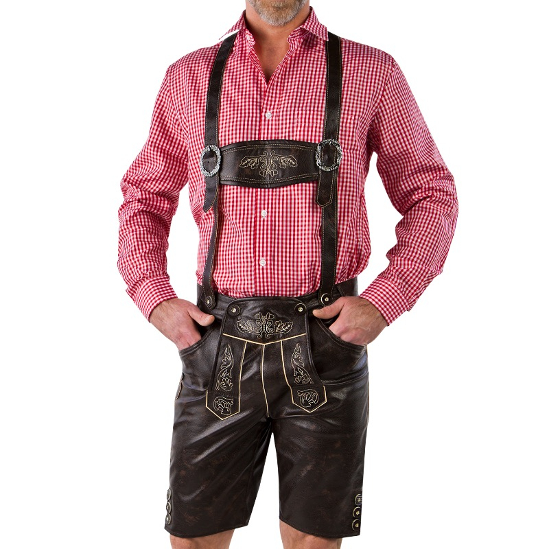 Lederhosen Kunstlæder Brun - Anledninger kostume til voksne i størrelserne 2XS-5XL | Oktoberfest kostume til mænd - Temashop