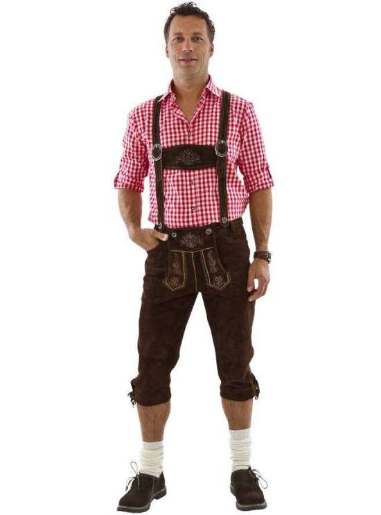 Lederhosen Lang Mørkebrun - Anledninger kostume til voksne i størrelserne XS-5XL | Oktoberfest kostume til mænd - Temashop