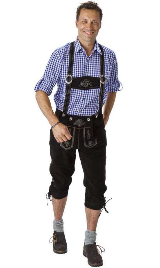 Lederhosen Lang Sort - Anledninger kostume til voksne i størrelserne XS-5XL | Oktoberfest kostume til mænd - Temashop