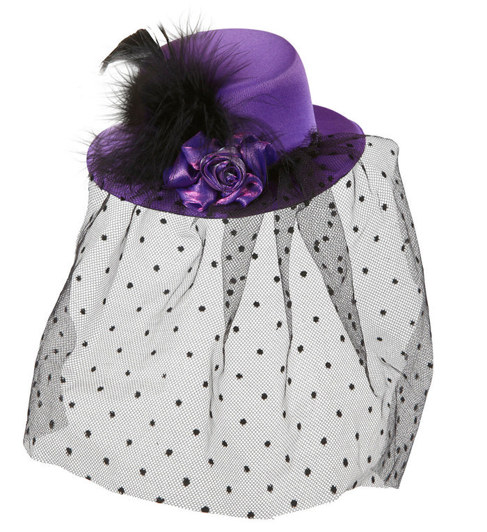 Mini Top Hat Slør Lilla | Flamenco Hat / Hue / Hjelm - Hovedtilbehør - Temashop