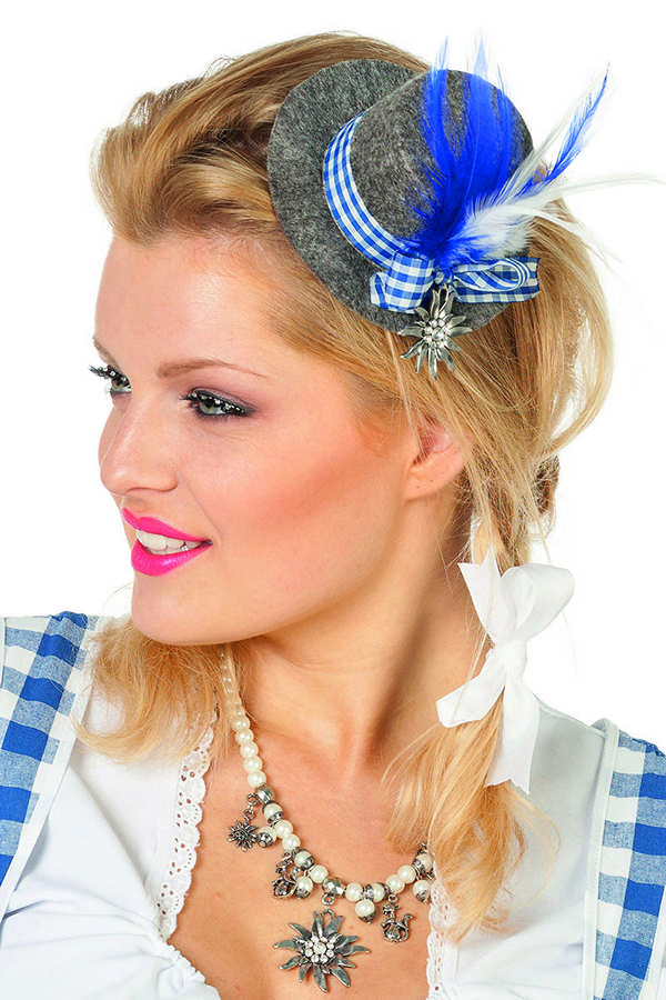 Lille Grå Tyrolerhat Blå | Oktoberfest Hat / Hue / Hjelm - Hovedtilbehør - Temashop