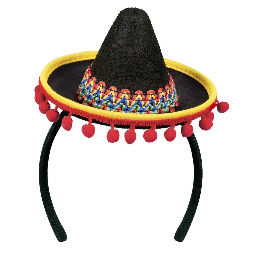 Lille Mexicansk Sombrero Rød/Gul | Fiesta Hårbøjle / Pandebånd / Hårbånd - Hovedtilbehør - Temashop