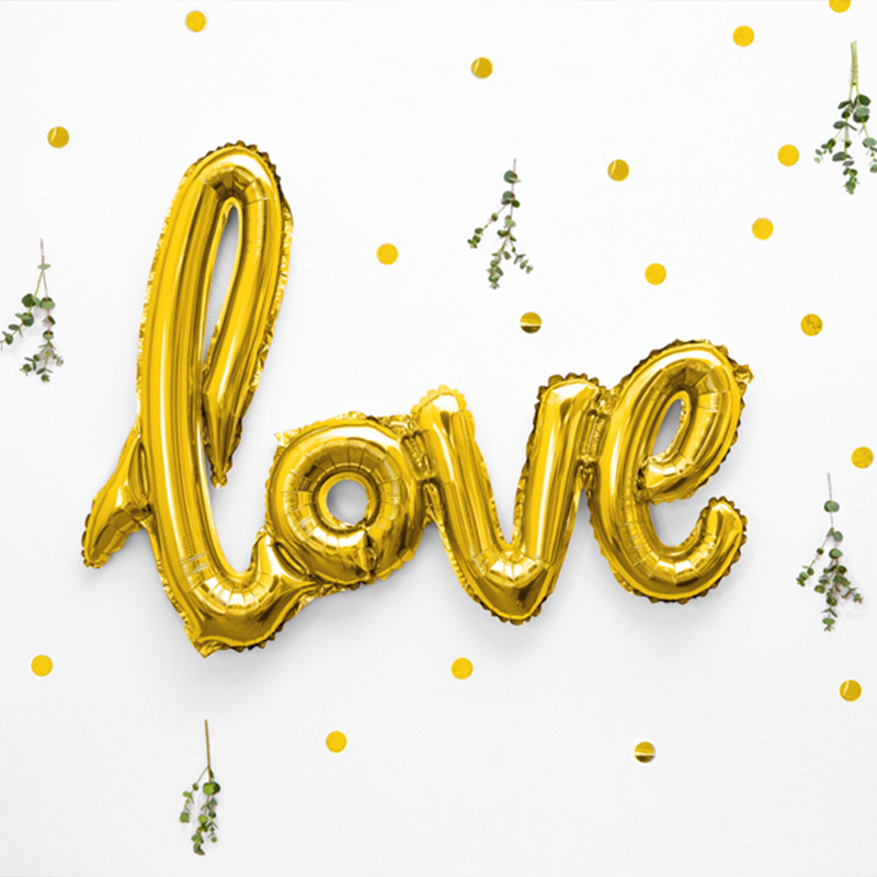 Love Folieballon Guld - 1 stk (73 x 59 cm) | Guld tema Folieballoner - Temashop