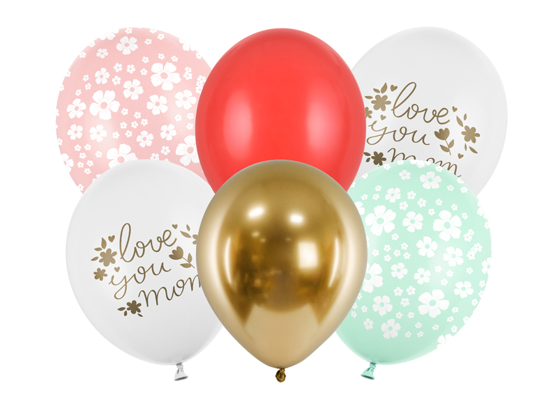 Love You Mom Ballon Mix - 6 stk (30 cm) | Mors Dag Latexballoner - Temashop
