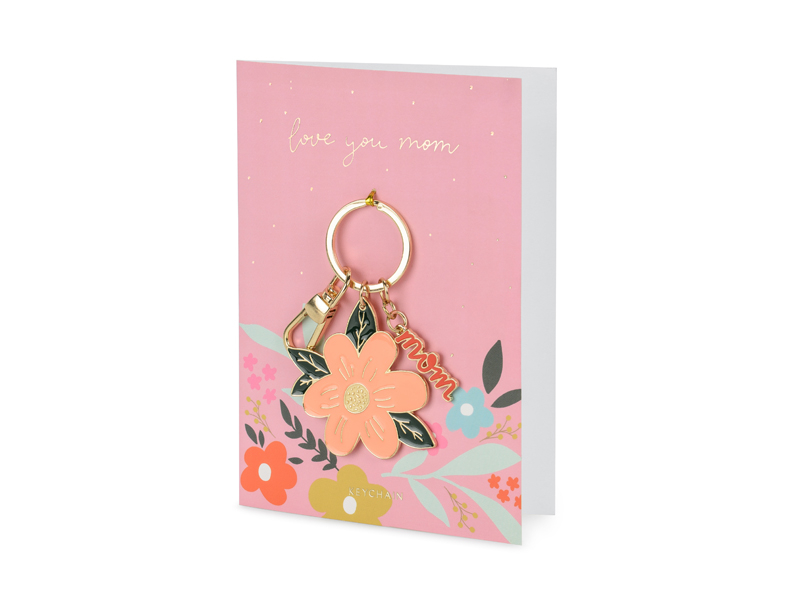 Love You Mom Kort Med Nøglering - 1 stk (12 x 16 cm) | Mors Dag Kort / Invitationer / Gode råd - Temashop