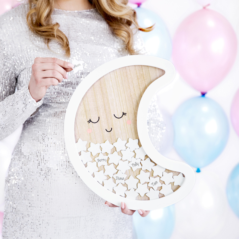 Måne Gæstebog - 1 stk (38,5 x 30 cm) | Babyshower Gæstebøger - Temashop