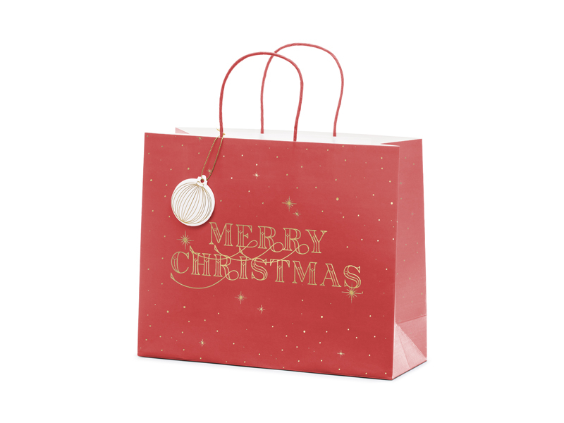 Merry Chistmas Gavepose Rød - 1 stk (32,5 x 26,5 x 11,5 cm) | Julegave Poser / Goodiebags - Temashop