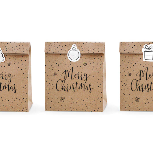 Merry Christmas Gaveposer Kraft - 3 stk (25 x 11 x 27cm) | Julegave Gavetilbehør - Temashop