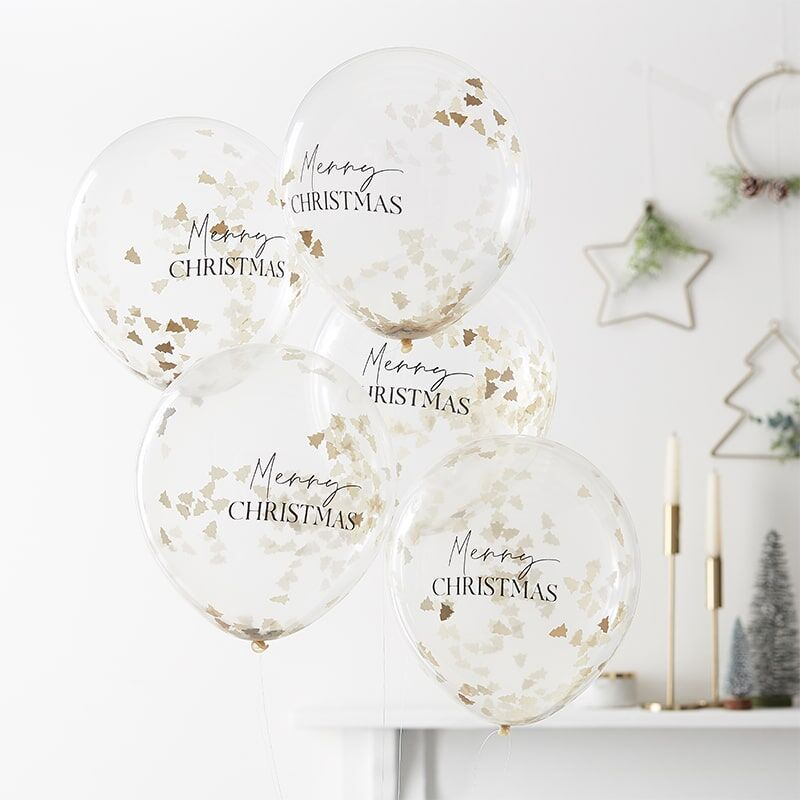 Merry Christmas Konfetti Balloner - 5 stk (30 cm) | Julepynt Konfettiballoner - Temashop
