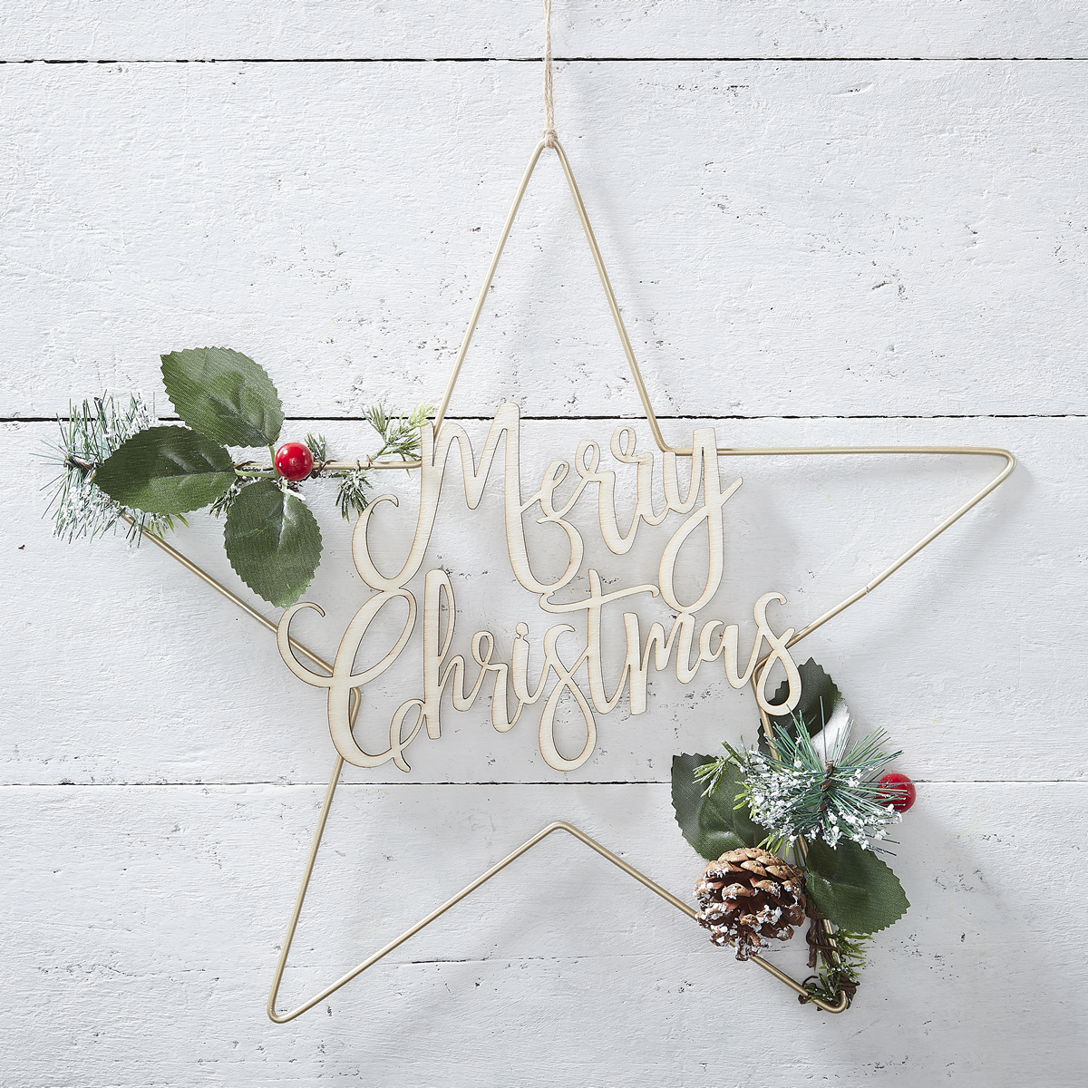 Merry Christmas Stjernekrans - 1 stk (35,5 cm) | Julepynt Vægopsats - Temashop