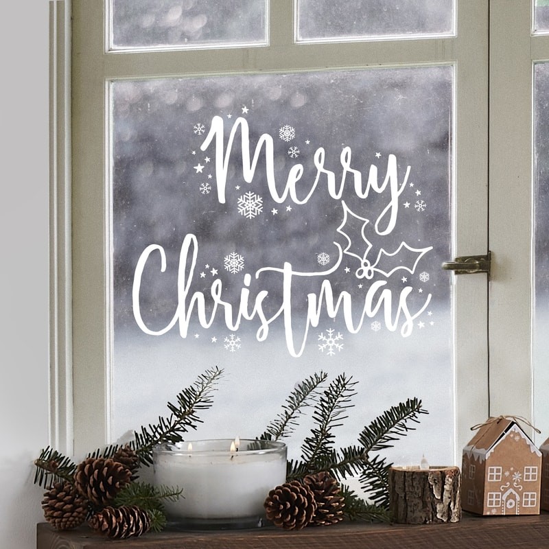 Merry Christmas Vinduesklistermærke - 2 stk (23,5 - 29,5 cm) | Julepynt Vinduespynt - Temashop