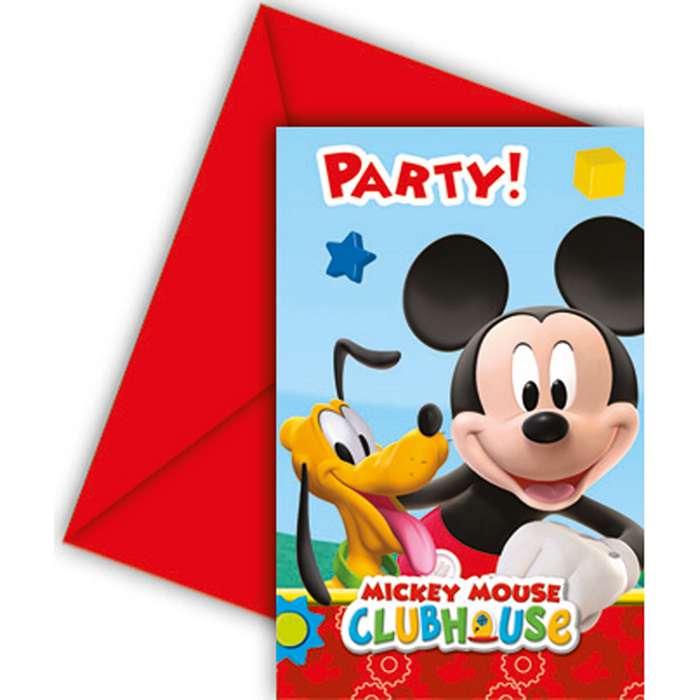 Mickeys Klubhus Invitationer - 6 stk (10 x 14 cm) | Mickey Mouse Invitationer - Temashop