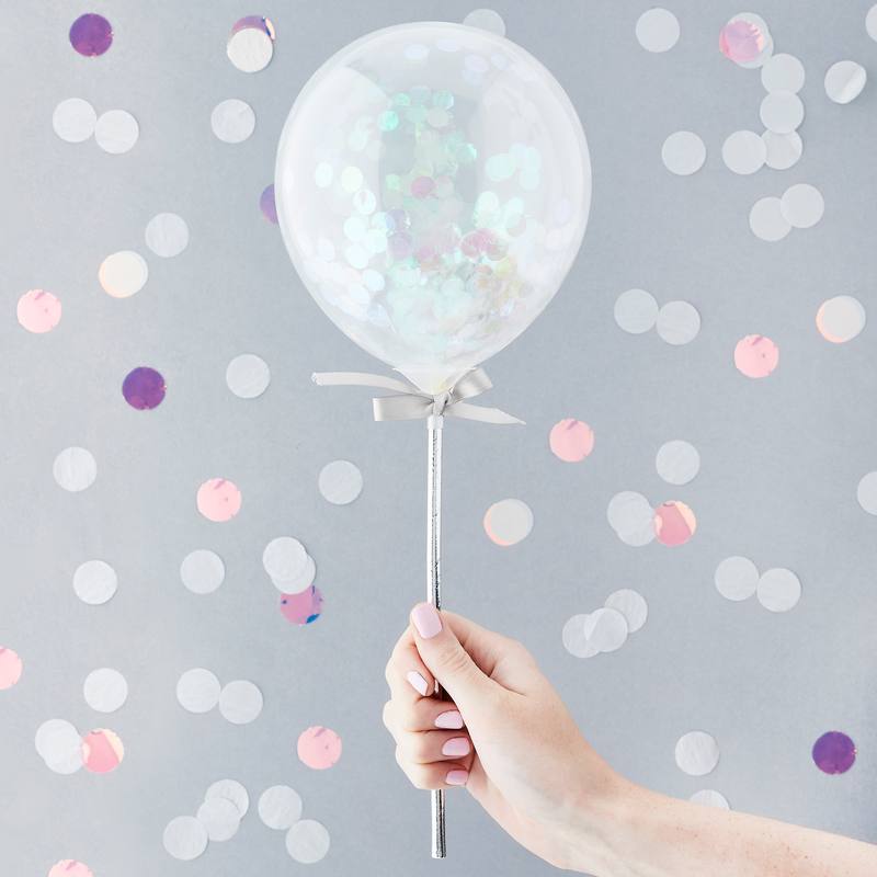 Mini Konfetti Balloner Sølv - 5 stk (12 cm) | Sølv tema Konfettiballoner - Temashop