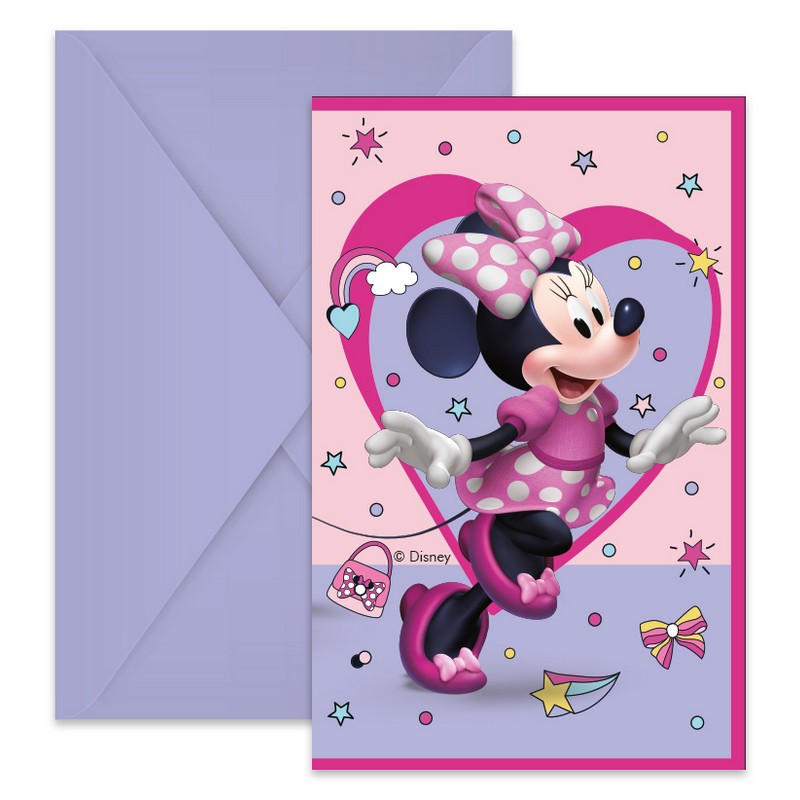 Minnie Mouse Junior Invitationer - 6 stk (14 x 9 cm) | Minnie Mouse Invitationer - Temashop