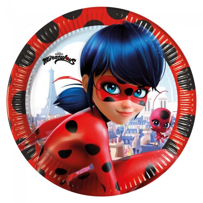 Miraculous Ladybug Paptallerkener - 8 stk (23 cm) | Miraculous Tallerkner - Temashop