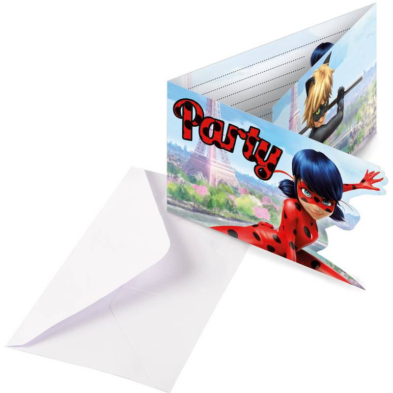 Miraculous Invitationer - 8 stk (8 x 14 cm) | Miraculous Invitationer - Temashop