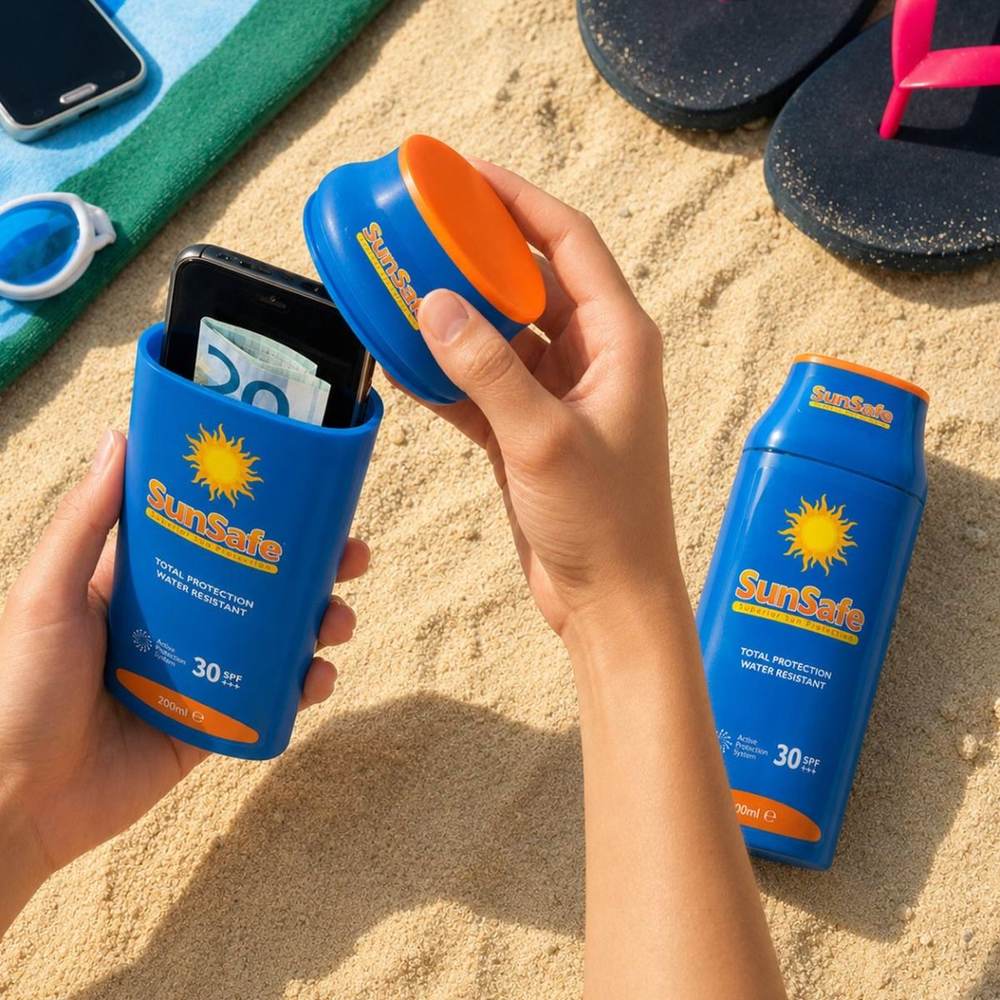 SunSafe Opbevaringsflaske Blå (21,5 x 9 x 4,7 cm) | Strand Praktisk Til Hjemmet - Temashop