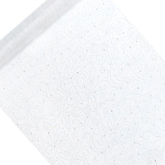 Mønstret Organza Stofrulle Hvid - 1 rulle (48 cm x 9 m) - Temashop