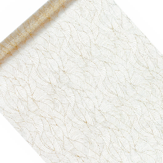Mønstret Organza Stofrulle Hvid/Guld - 1 rulle (48 cm x 9 m) - Temashop