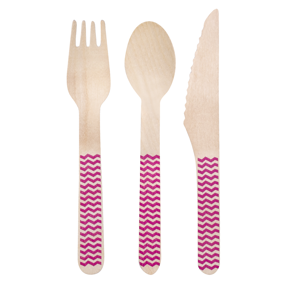 Mønstret Træbestik Pink - 18 dele (18 cm) | Hawaii Bestik - Temashop