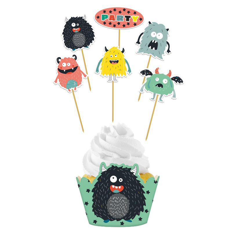 Monster Bash Madpinde & Cupcake Wrappers - 12 dele (22 x 6 cm) | Monster Kagepinde - Temashop