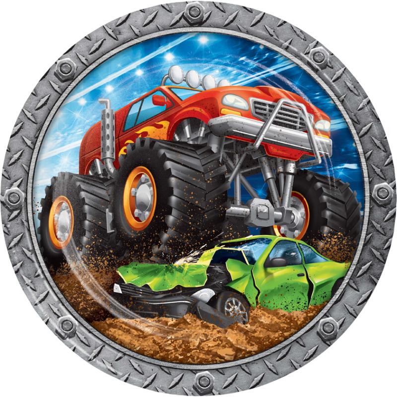 Monster Truck Middagstallerkener - 8 stk (23 cm) | Monstertruck Tallerkner - Temashop