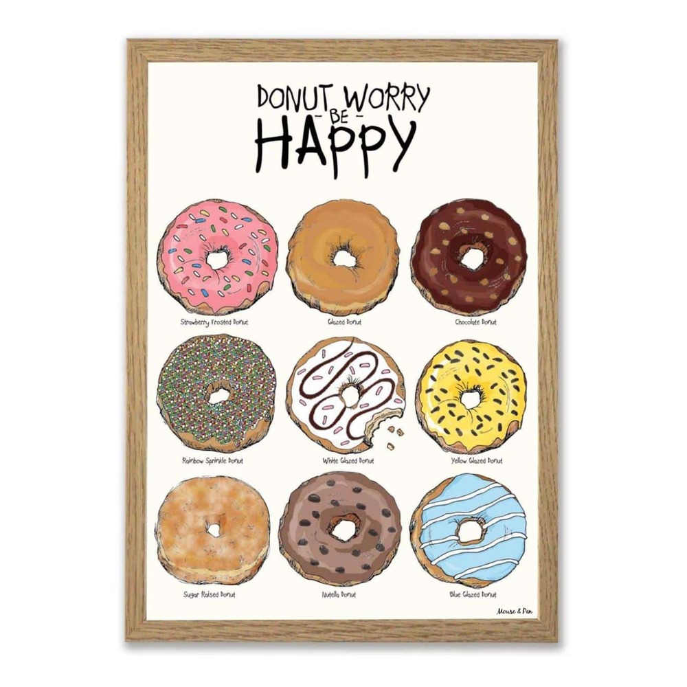 Donut Worry Plakat - 1 stk (21 x 29,7 cm) | Donut Plakat - Temashop