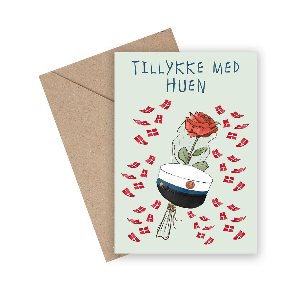 Tillykke Med Huen Student Kort Blå (14,8 x 21 cm) | Studerende Kort / Invitationer / Gode råd - Temashop