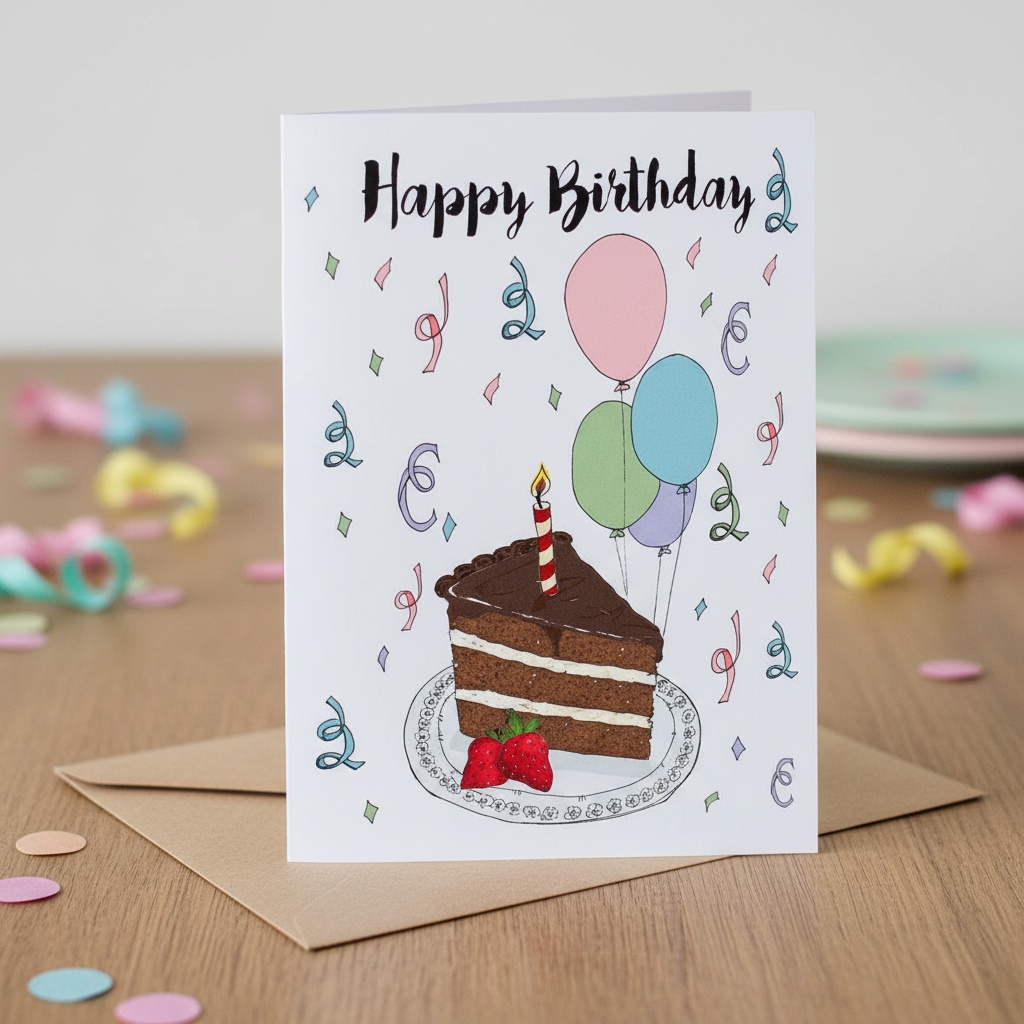 Happy Birthday Cake Kort - 2 dele (11,5 x 16 cm) | Fødselsdag Kort / Invitationer / Gode råd - Temashop