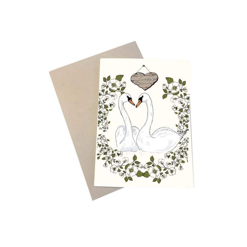 Love Svane Kort - 2 dele (11,5 x 16 cm) | Bryllup Kort / Invitationer / Gode råd - Temashop