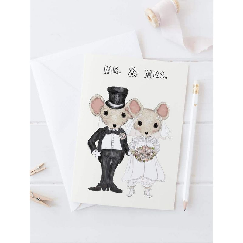 Mr. & Mrs. Mus Kort - 2 dele (11,5 x 16 cm) | Bryllup Kort / Invitationer / Gode råd - Temashop