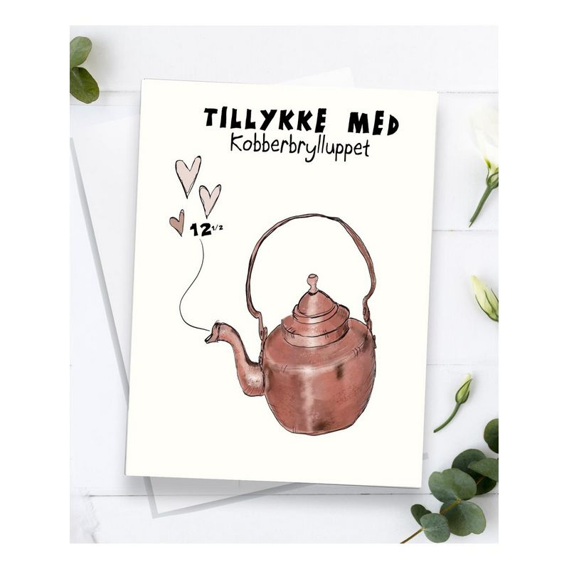 Tillykke Med Kobberbrylluppet Kort - 2 dele (11,5 x 16 cm) | Kobberbryllup Kort / Invitationer / Gode råd - Temashop