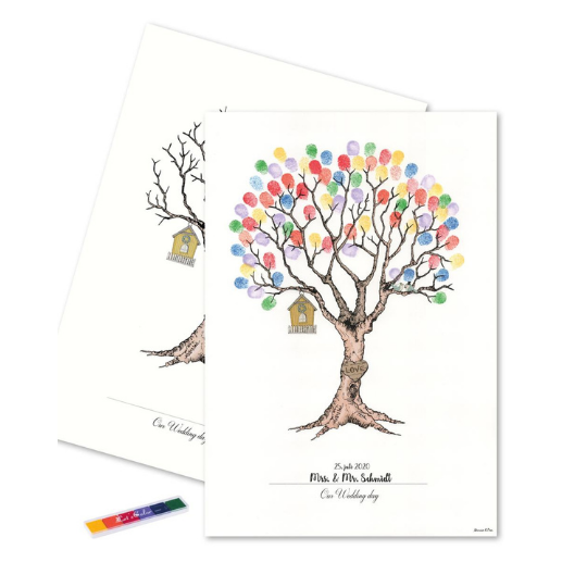 Bryllup Fingeraftryk Plakat Multifarvet - 1 stk (29,7 x 42 cm) | Bryllup Plakat - Temashop