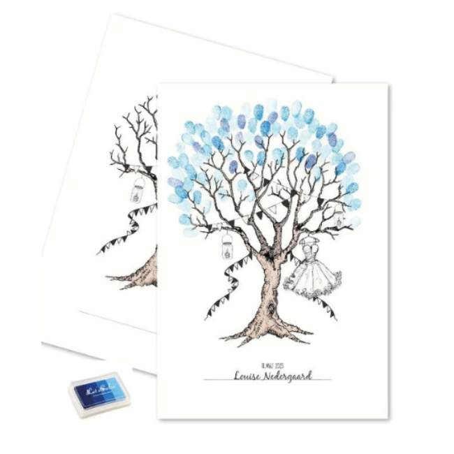 Konfirmation Fingeraftryk Plakat Pige Blå - 1 stk (29,7 x 42 cm) | Konfirmation Plakat - Temashop