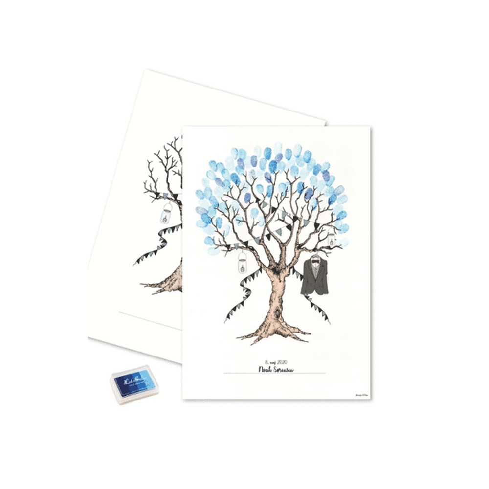 Konfirmation Fingeraftryksplakat Dreng Blå - 2 dele (29,7 x 42 cm) | Konfirmation Plakat - Temashop