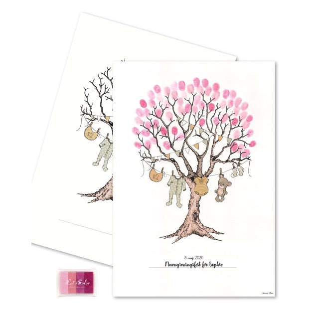 Træ Fingeraftryk Plakat Barn Lyserød - 1 stk (29,7 x 42 cm) | Dåb Plakat - Temashop