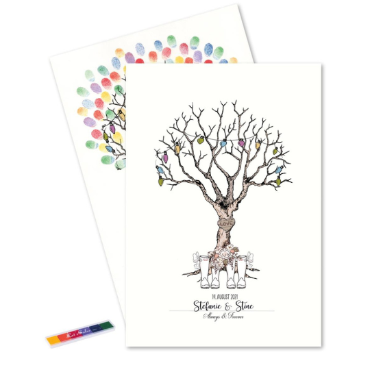 Mrs. & Mrs. Bryllup Fingeraftryk Plakat - 1 stk (29,7 x 42 cm) | Bryllup Plakat - Temashop