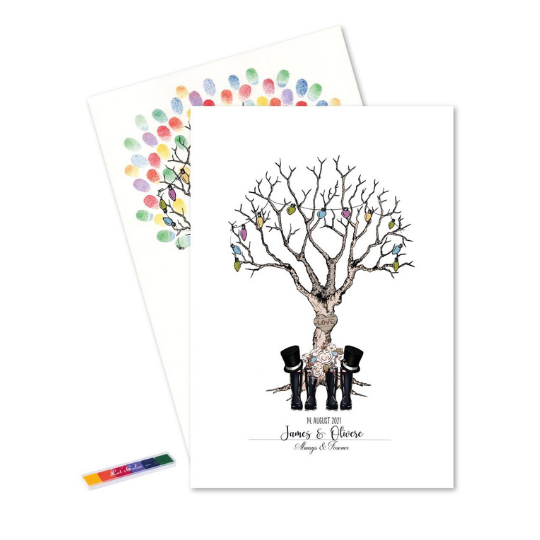 Mr. & Mr. Bryllup Fingeraftryk Plakat - 1 stk (29,7 x 42 cm) | Bryllup Plakat - Temashop