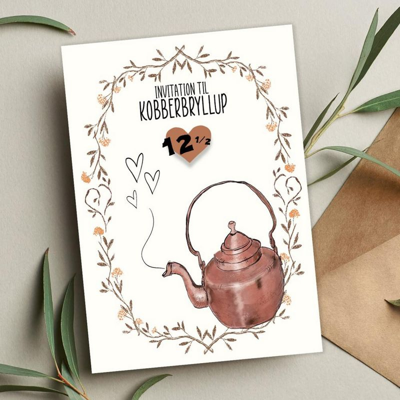 Kobberbryllup Invitationer - 6 stk (11,5 x 16 cm) | Kobberbryllup Kort / Invitationer / Gode råd - Temashop