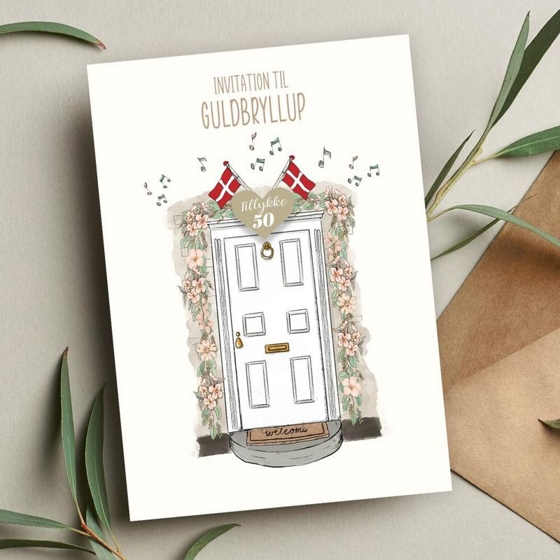 Guldbryllup Invitationer - 6 stk (11,5 x 16 cm) | Guldbryllup Kort / Invitationer / Gode råd - Temashop