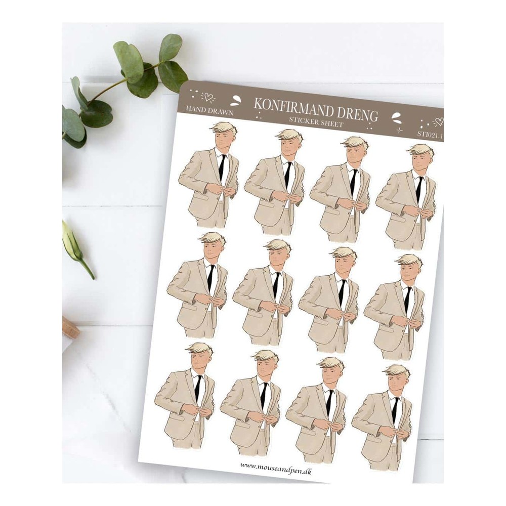 Konfirmand Dreng Klistermærker Lyst Hår 12-pak - 12 stk (16 x 11,5 cm) | Konfirmation Klistermærke - Temashop