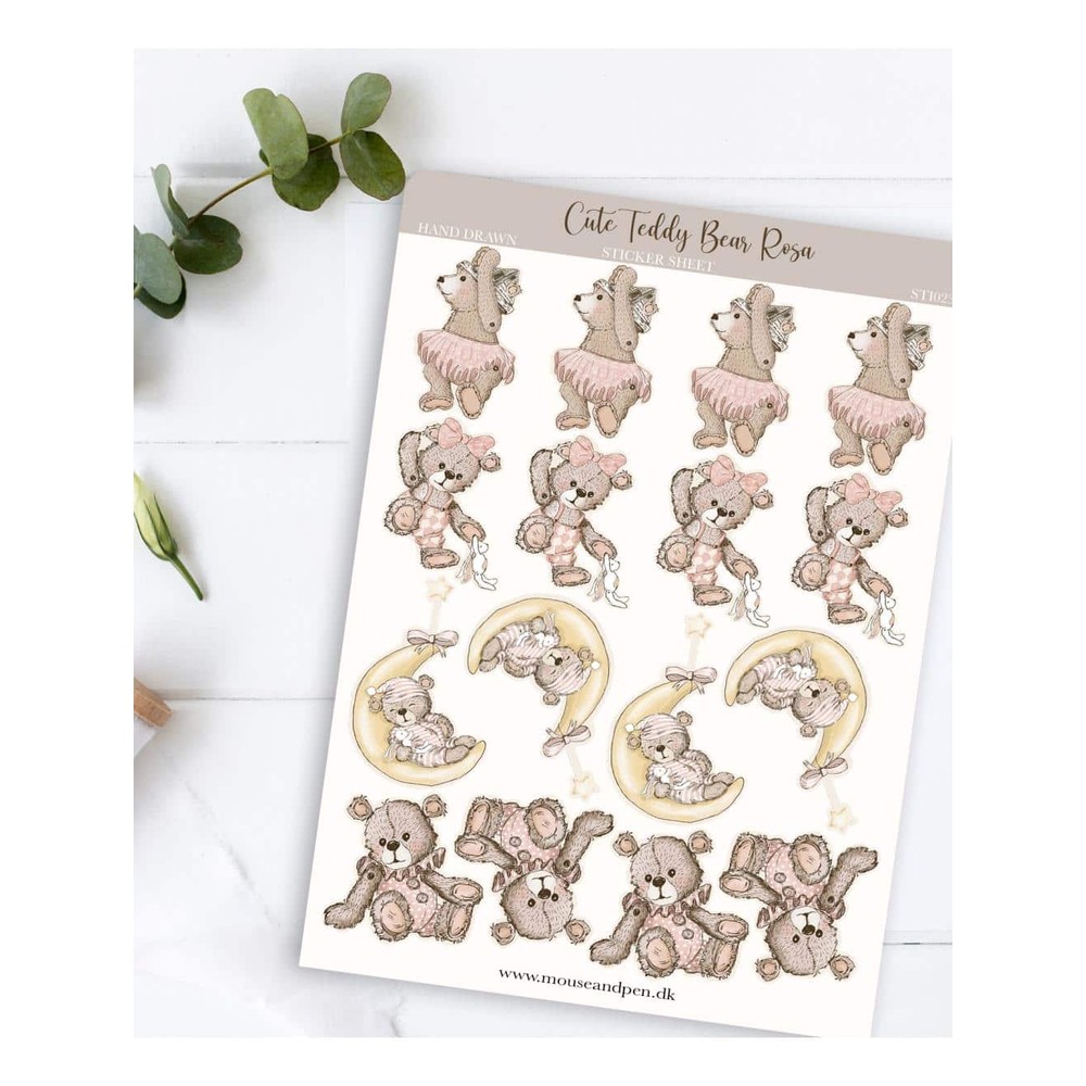 Bamse Klistermærker Lyserød 16-pak - 16 stk (16 x 11,5 cm) | Baby Klistermærke - Temashop