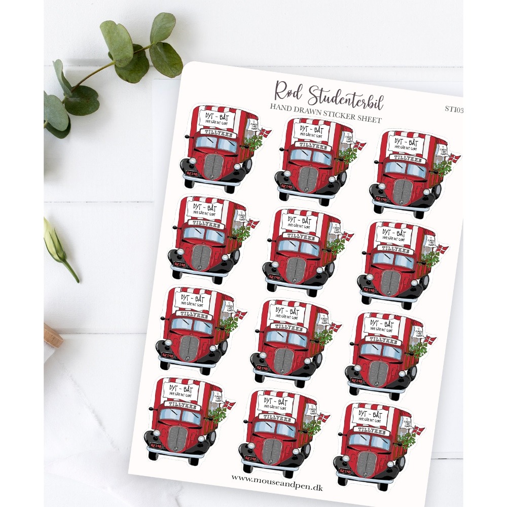 Student Klistermærker Rød Nr. 032 - 12 stk (3,5 x 3,5 cm) | Studerende Klistermærke - Temashop