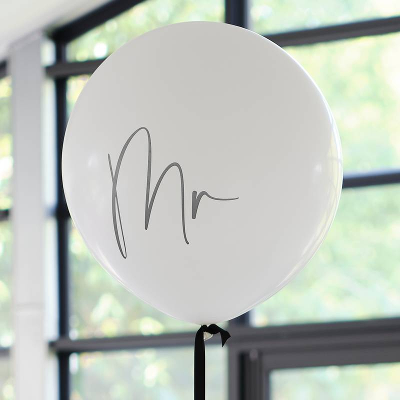 Mr. Ballon Hvid/Sort - 1 stk (91 cm) | Bryllup Latexballoner - Temashop