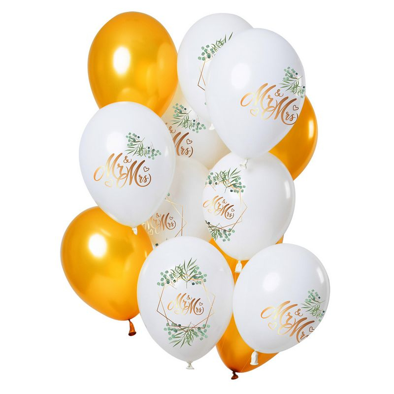 Mr & Mrs Ballon Mix - 12 stk (33 cm) | Bryllup Latexballoner - Temashop