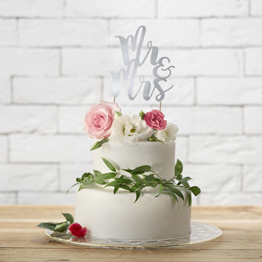 Mr & Mrs Kagetopper Sølv - 1 stk (25,5 cm) | Bryllup Kagefigur / kagetopper - Temashop